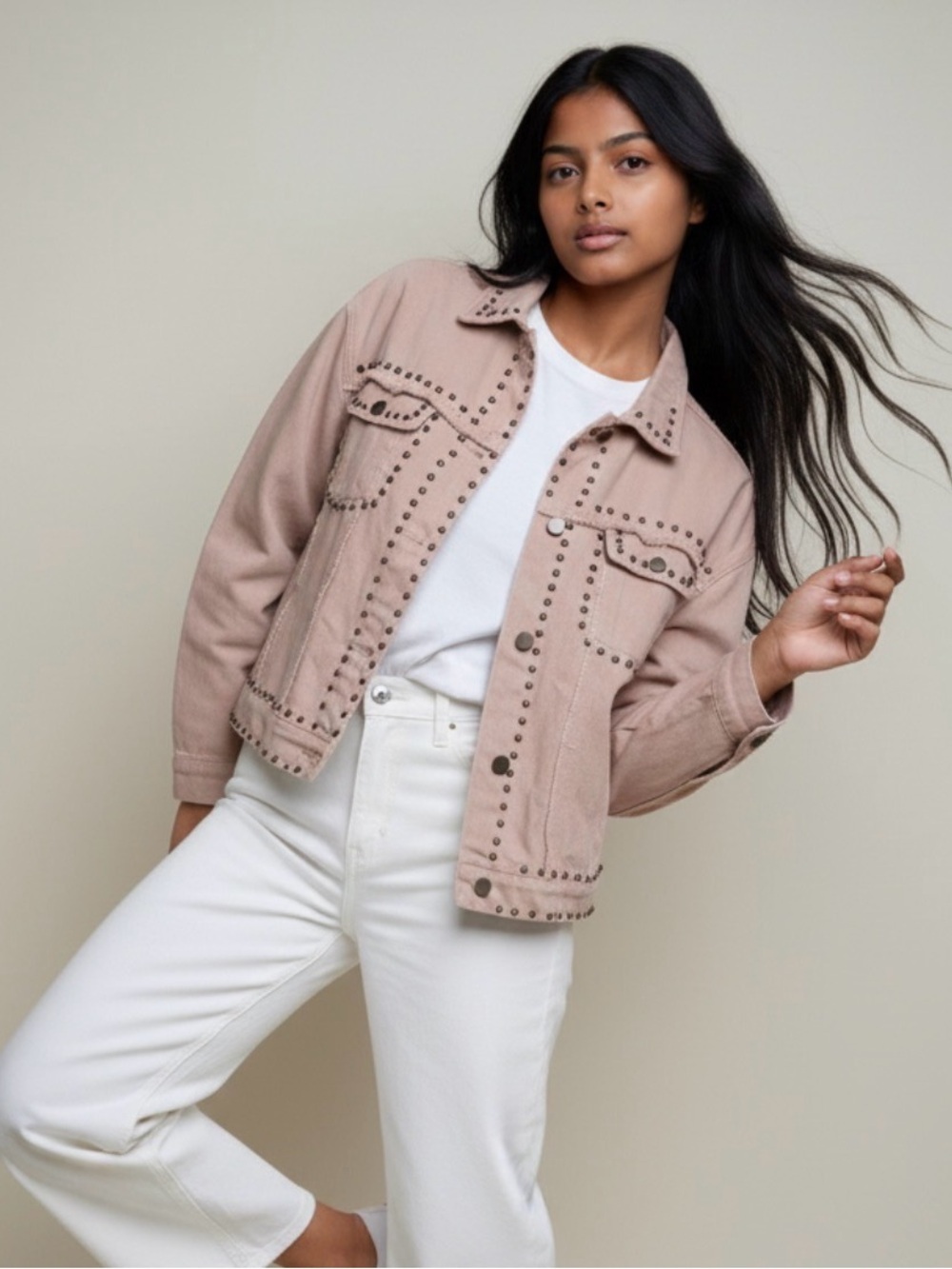 Savanna Jane New! Studded Fray Western Boho or Cowgirl Jean Jacket